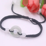 Natural Jade Jadeite Circle Bead Charm Bracelet with Cord Weave Adjustable