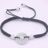 Natural Jade Jadeite Circle Bead Charm Bracelet with Cord Weave Adjustable