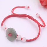 Arrival Natural Jade Jadeite Circle Charm with Red Cord Weave Bracelet