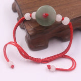 Arrival Natural Jade Jadeite Circle Charm with Red Cord Weave Bracelet