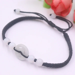 Natural Jadeite Coin Bead Charm Bracelet with Cord Weave, Gift
