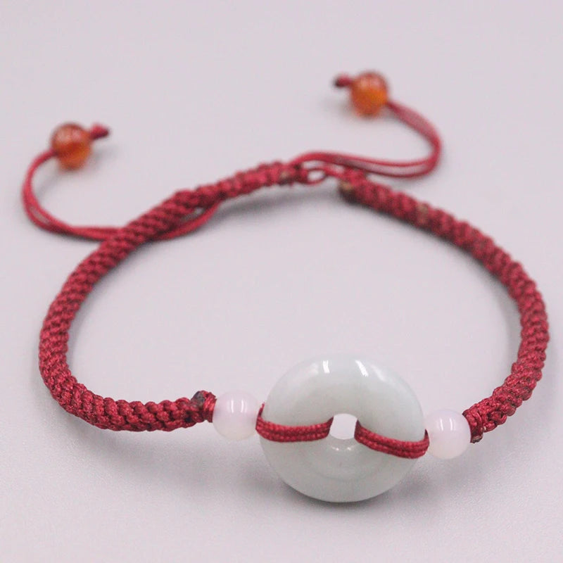 Natural Jadeite Circle Cord Bracelet 6.3inch Women Gift