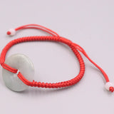 Natural Jadeite Big Circle Bracelet Red Cord Knitted 6.3in