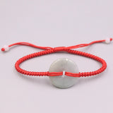 Natural Jadeite Big Circle Bracelet Red Cord Knitted 6.3in