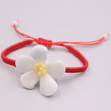 Natural Jadeite Beauty Flower Bracelet with Red Cord, 6.3inch