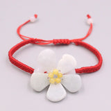Natural Jadeite Beauty Flower Bracelet with Red Cord, 6.3inch