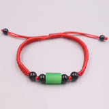 Natural Green Jadeite Bead Bracelet with Red Cord Weave
