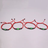 Natural Green Jadeite Bead Bracelet with Red Cord Weave
