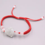 Natural Jadeite Luck Bless Buddha Red Cord Bracelet 6.3in
