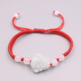 Natural Jadeite Luck Bless Buddha Red Cord Bracelet 6.3in