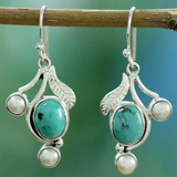Arrival Natural Stone Retro Feather Leaf Earrings European Women Heart Pearl