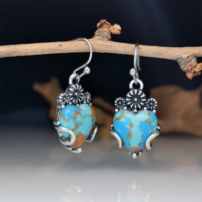Arrival Natural Stone Retro Feather Leaf Earrings European Women Heart Pearl