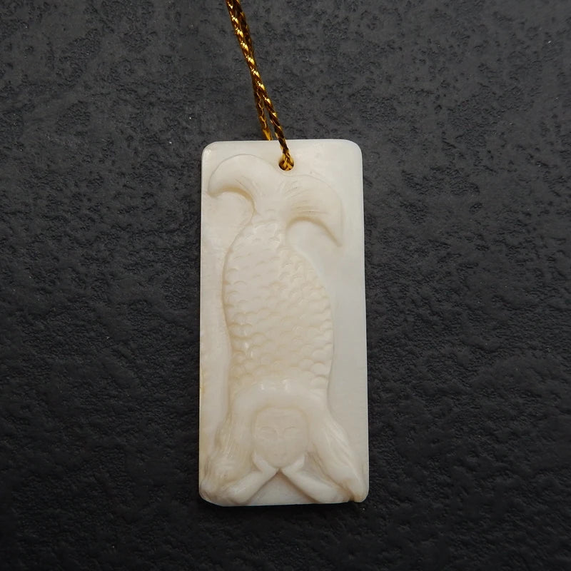 Natural Shell Carving Mermaid Beads for DIY Pendant 46x21x5mm