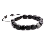 Natural Stone Barrel Shaped CZ Pave Ball Beads Rope Macrame Bracelet