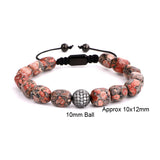 Natural Stone Barrel Shaped CZ Pave Ball Beads Rope Macrame Bracelet