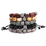 Natural Stone Barrel Shaped CZ Pave Ball Beads Rope Macrame Bracelet