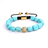 Natural Stone Barrel Shaped CZ Pave Ball Beads Rope Macrame Bracelet