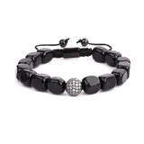 Natural Stone Barrel Shaped CZ Pave Ball Beads Rope Macrame Bracelet