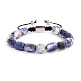 Natural Stone Barrel Shaped CZ Pave Ball Beads Rope Macrame Bracelet