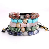Natural Stone Barrel Shaped CZ Pave Ball Beads Rope Macrame Bracelet