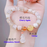 Chalcedony Gourd Light Pink Cherry Agate/Citrine Beaded Bracelets
