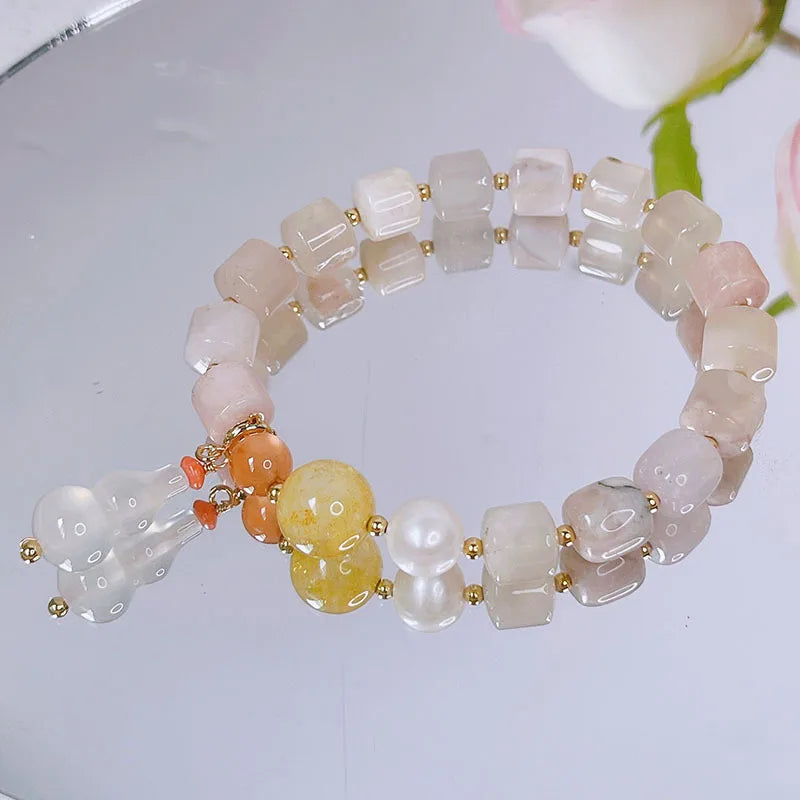Chalcedony Gourd Light Pink Cherry Agate/Citrine Beaded Bracelets
