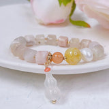 Chalcedony Gourd Light Pink Cherry Agate/Citrine Beaded Bracelets