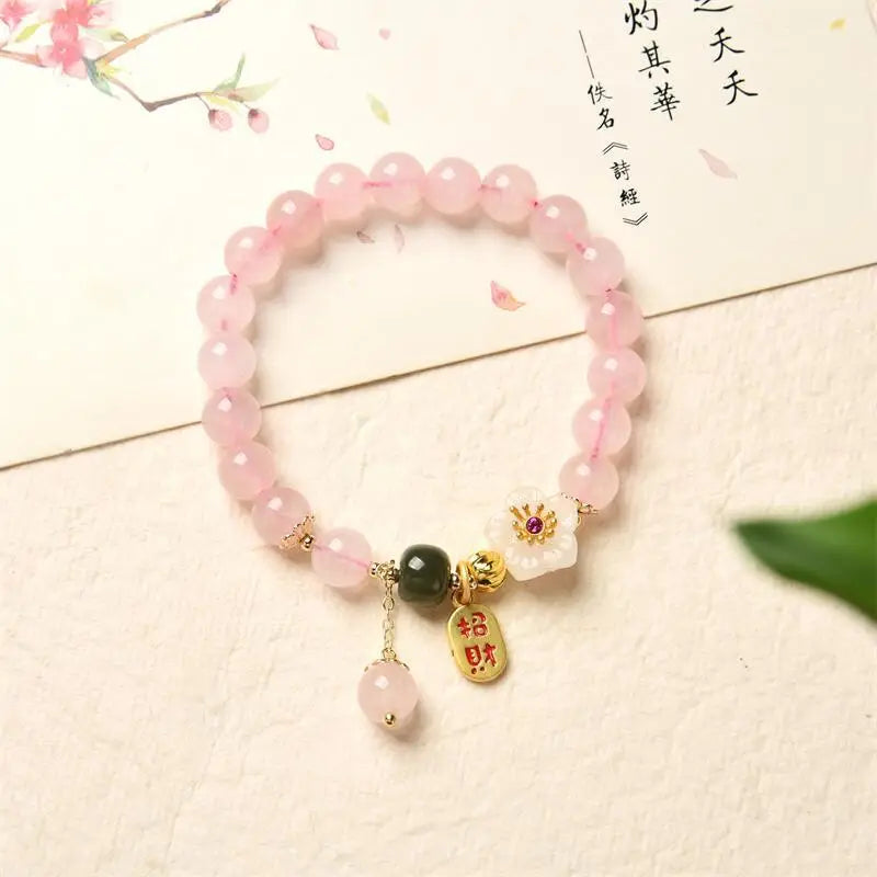 Arrival Jade Flower Hetian Jade 8mm Rose Quartz Bracelet