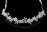 Noble Crystal Bridal Headpiece with Satin Ribbon