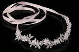 Noble Crystal Bridal Headpiece with Satin Ribbon