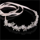 Noble Crystal Bridal Headpiece with Satin Ribbon