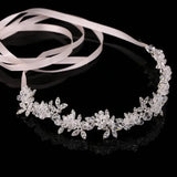 Noble Crystal Bridal Headpiece with Satin Ribbon