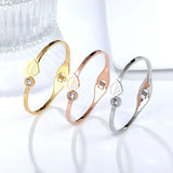 Adjustable Crystal & Peach Heart Bracelet Stainless Steel Jewelry