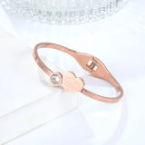 Adjustable Crystal & Peach Heart Bracelet Stainless Steel Jewelry