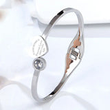 Adjustable Crystal & Peach Heart Bracelet Stainless Steel Jewelry