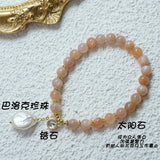 Sunstone Beads Bracelet with Baroque Pearl Pendant