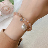 Sunstone Beads Bracelet with Baroque Pearl Pendant