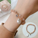 Sunstone Beads Bracelet with Baroque Pearl Pendant