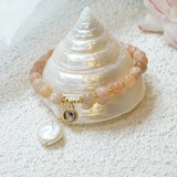 Sunstone Beads Bracelet with Baroque Pearl Pendant