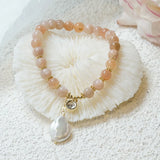 Sunstone Beads Bracelet with Baroque Pearl Pendant