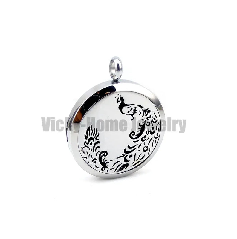 Peacock Aromatherapy Diffuser Locket Necklace Stainless Steel