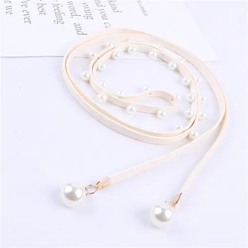 Arrival Women's Pearl Belt for Dress Fine Decorative Korea Knotted Leather Chain
