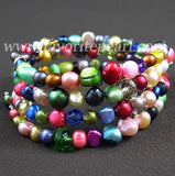 Rainbow Pearl Crystal Bracelet Triple Row 3-8mm