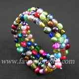 Rainbow Pearl Crystal Bracelet Triple Row 3-8mm