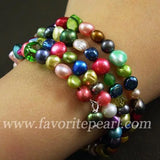 Rainbow Pearl Crystal Bracelet Triple Row 3-8mm