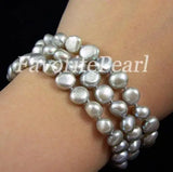 Gray Freshwater Pearl Bracelet Triple Row Fine Jewelry Women Gift