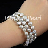 Gray Freshwater Pearl Bracelet Triple Row Fine Jewelry Women Gift
