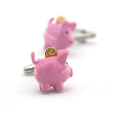 Piggy Bank Cuff Links Pink Pig Brass Material Men's Novelty Cufflinks
