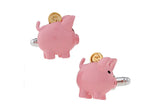 Piggy Bank Cuff Links Pink Pig Brass Material Men's Novelty Cufflinks