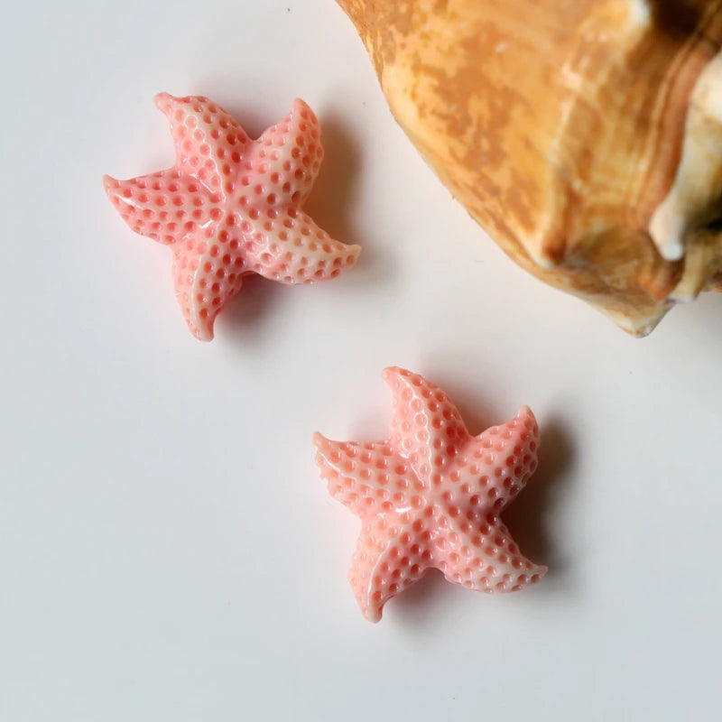 Pink Conch Shell Carved Starfish Earring Bead 20x25x8mm